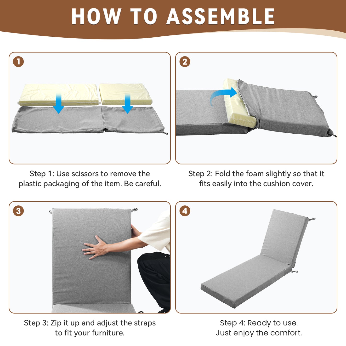 Belord Patio Chaise Lounge Cushion, 72x22x3.5 Inch Outdoor Lounge Chair Pad with Removable Cover, Waterproof, 28D Foam