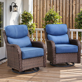 Pair of Belord outdoor swivel glider patio chairs with 6-inch cushions in NT Series, ideal for comfortable outdoor seating.