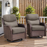 Pair of Belord outdoor patio swivel glider chairs with 6-inch cushions, part of the NT Series, shown on a patio.