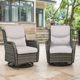 Pair of Belord swivel patio chairs with 360° rotation and 5-inch cushions from the NTC Series, shown with comfortable seating and stylish design.