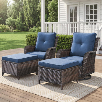 4 Piece Patio Wicker Rocker Chairs with Ottomans, NTC Series