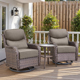 Belord 3-piece patio bistro set with swivel glider chairs and side table, featuring comfortable cushions and a modern design.