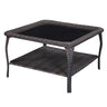 Belord outdoor wicker coffee table with glass top and two-tier storage, part of the NTC patio conversation set.