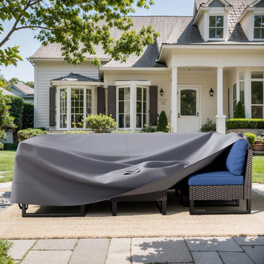 Belord 126-inch waterproof patio furniture cover made of 600D fabric, UV and wind proof, covering outdoor furniture for weather protection.
