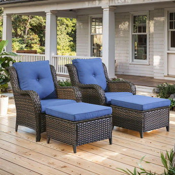 4 Piece Outdoor Wicker Patio Chairs Set with Ottoman, NTC Series