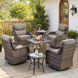 Belord 7-piece fire pit patio set with four swivel rocker chairs and tables, NT Series outdoor fire table set.