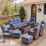 Belord 10-piece patio wicker sofa set with swivel chairs from NT Series, outdoor conversation furniture with cushions and wicker design.