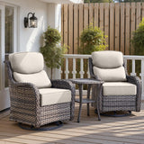 Belord 3-piece patio bistro set with swivel glider chairs and side table, featuring cushioned seats and a modern design.