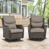 Pair of Belord swivel patio chairs with 360° rotation and 5-inch cushions, part of the NTC Series, shown outdoors with cushions.