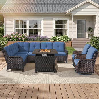 5 Piece L-Shaped Wicker Sectional Sofa Set with Fire Pit Table, NTC Series