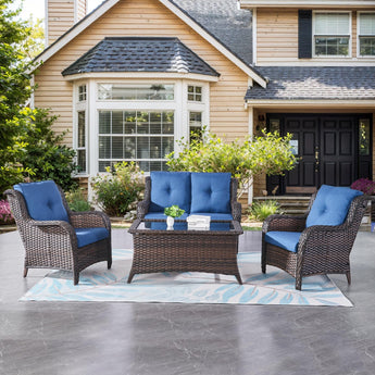 4 Piece Wicker Patio Chairs Set with Loveseat Sofa & Table, NTC Series