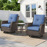 Belord 3-piece outdoor wicker swivel glider patio set with two chairs and side table, perfect for outdoor conversation spaces.