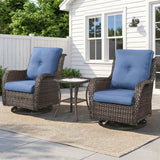 Belord 3-piece outdoor wicker swivel glider patio set with two chairs and side table, perfect for outdoor conversation spaces.