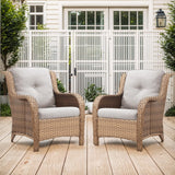 Belord patio wicker chairs set with two chairs, 4-inch cushions, part of the NTC Series, ideal for outdoor conversation spaces.