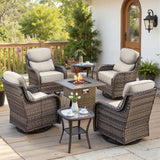 Belord 7-piece fire pit set with four swivel rocker chairs and tables, outdoor patio fire table set for backyard gatherings.