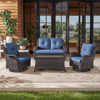 4 Piece Patio Wicker Swivel Rocker Chairs Furniture Set, NTC Series