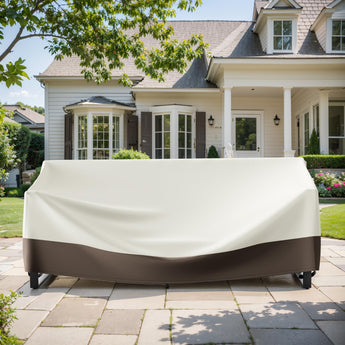Belord 83" waterproof patio sofa cover with 600D fabric, click-close straps, UV protection, designed for outdoor furniture protection.