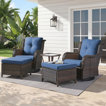 5 Piece Patio Wicker Rocker Chairs with Ottomans & Table, NTC Series