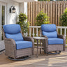 Belord 3-piece patio bistro set with swivel glider chairs and side table, featuring durable cushions and modern design.