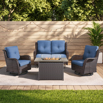 4 Piece Patio Wicker Rocker Chairs with Fire Pit Table, NTC Series