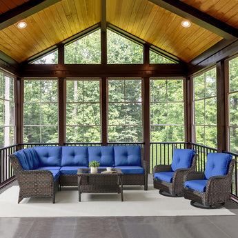 5 Piece L-Shaped Wicker Sectional Sofa Set – Seats 8, NTC Series
