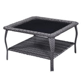 Belord outdoor wicker coffee table with glass top and two-tier storage, part of the NTC patio conversation sets.