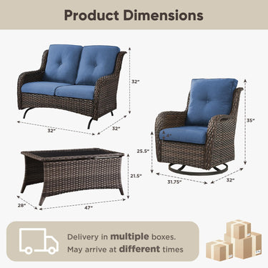 4 Piece Patio Wicker Swivel Rocker Chairs Furniture Set, NTC Series