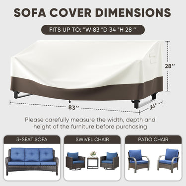 Belord 83-inch waterproof patio sofa cover made of 600D fabric with click-close straps and UV protection.
