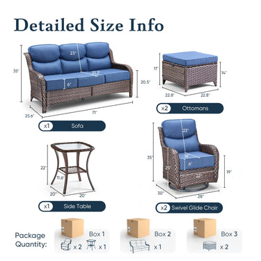 6 Piece Patio Furniture Set with Outdoor Couch – Wicker Sofa Set with 6" Thick Cushion, NT Series