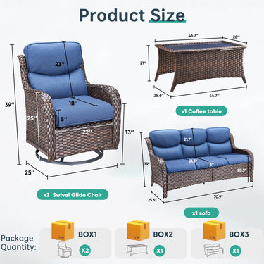 4-Piece Outdoor Swivel Rocker Patio Chairs with Sofa & Table, NTS Series