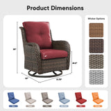 Pair of Belord wicker swivel glider chairs with 5-inch cushions, 360° rotation, suitable for patio conversation sets.
