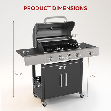 44000 BTU Stainless Steel Propane Gas Grill with Side Burner