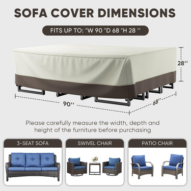 Belord 90-inch waterproof patio furniture cover made of durable 600D material, UV and wind proof for outdoor protection.