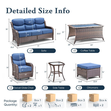 7 Piece Patio Furniture Set with Outdoor Couch – Large Wicker Sofa Set with 6" Thick Cushions, NT Series