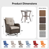 Belord 3-piece outdoor wicker swivel glider patio set with two chairs and side table, stylish and comfortable for outdoor lounging.