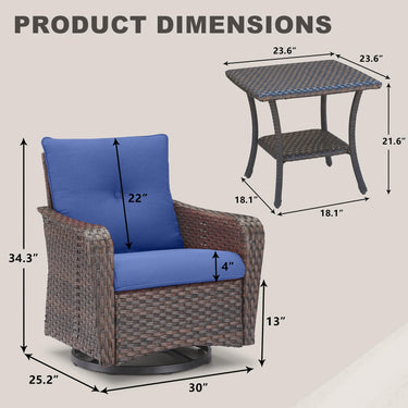 Outdoor Wicker Swivel Rocker Chair Set of 3 with Table, MN Series