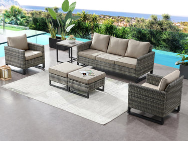 Pair of Belord wicker patio chairs with 18.5-inch high backs and sturdy construction, perfect for outdoor seating.
