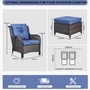 4 Piece Outdoor Wicker Patio Chairs Set with Ottoman, NTC Series