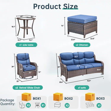 6-Piece Outdoor Swivel Rocker Patio Chairs with Sofa & Table, NTS Series