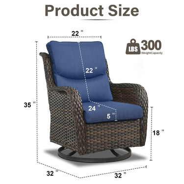 Pair of Belord swivel patio chairs with 360° rotation and 5-inch cushions, part of the NTC Series, shown outdoors with a modern design.