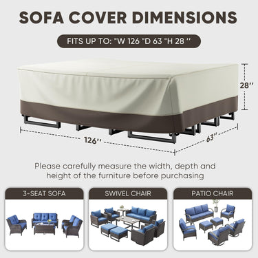 Belord 126-inch waterproof patio furniture cover made of 600D fabric, UV and wind proof, protects outdoor furniture from weather damage.