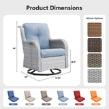 Set of two wicker swivel glider chairs with 5-inch cushions, ideal for patio conversation, supports 300 lbs, by Belord.