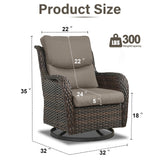 Two Belord swivel patio chairs with 360° rotation and 5-inch cushions, part of the NTC Series, shown outdoors.