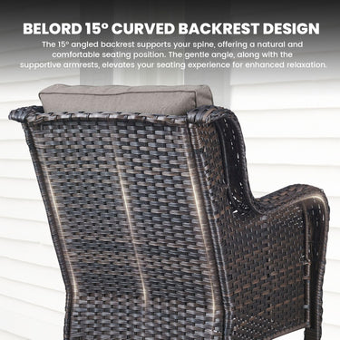 Belord patio wicker chairs set with two chairs and 4-inch cushions, part of the NTC Series for outdoor conversation spaces.