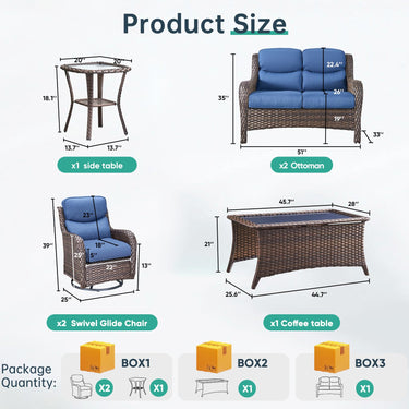 5-Piece Outdoor Swivel Rocker Patio Chairs with Sofa & Table, NTS Series