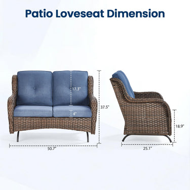 Belord 51-inch outdoor wicker glider loveseat with 4-inch cushions, 2-seater patio set, smooth gliding, 15° back, 500 lb capacity