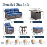 Belord 10-piece patio fire pit set with sofa and swivel chairs, NT Series, featuring a fire table and outdoor seating arrangement.