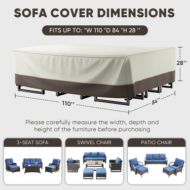 Belord 110-inch waterproof patio furniture cover made of durable 600D fabric, UV and wind proof for outdoor protection.