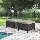 Belord 2-piece patio wicker ottoman set with side tables, part of NTC Series, featuring woven rattan design for outdoor seating.