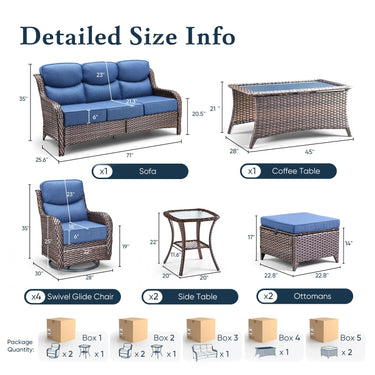 10 Piece Patio Furniture Set with Outdoor Couch – Luxury Large Wicker Sofa Set with 6" Thick Cushions, NT Series